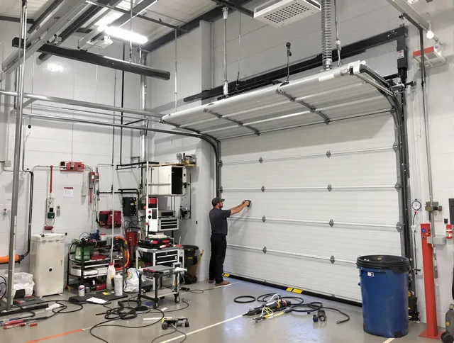 Aurora Garage Door Repair certified technician performing commercial door repair at a Aurora business facility