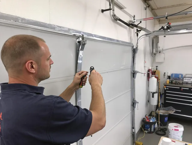 Before and after garage door dent repair by Aurora Garage Door Repair in Aurora