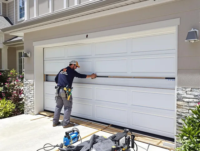 Aurora Garage Door Repair team performing complete garage door replacement at Aurora residence