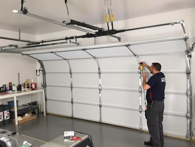 Aurora Garage Door Repair certified technician performing overhead door system repair in Aurora
